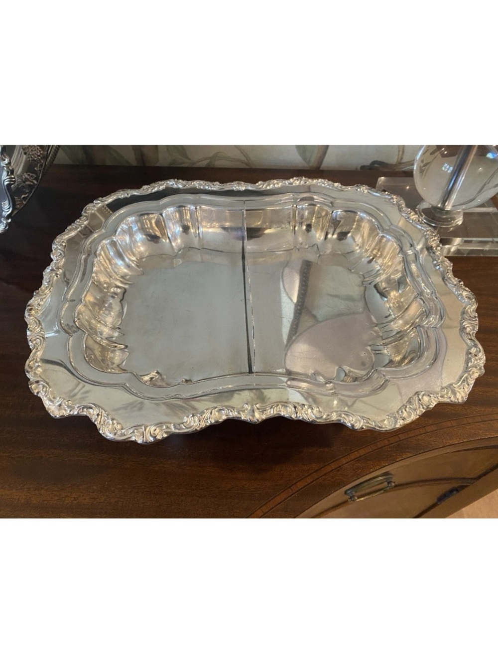 VTG Victorian design Sheridan Silverplate Ornate Footed Divided Bowl/Tray